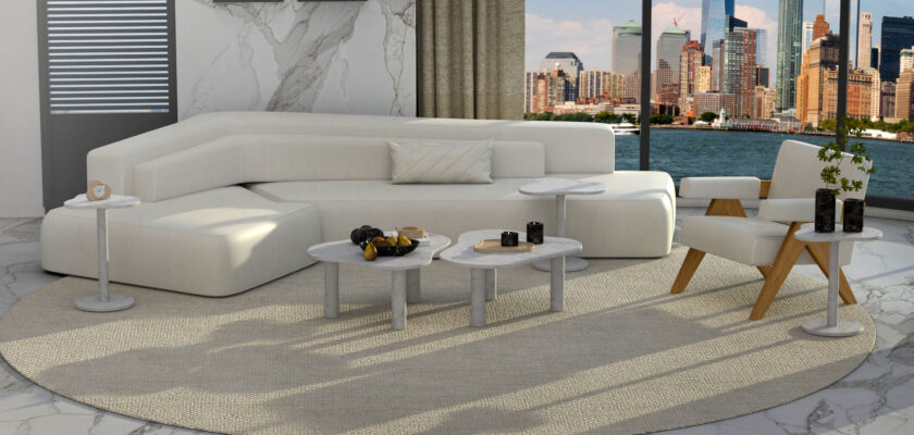 CloudDream White Marble Coffee Table Set- Carrara Marble-Slideshow